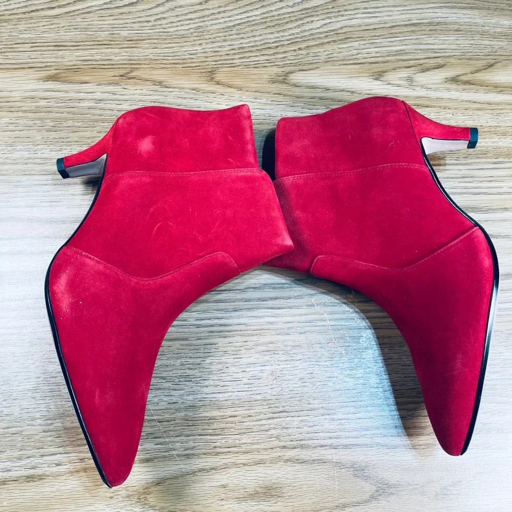 NWB Clarks‎ Collection Red Suede Kitten Heel Ankle Boots 56801 Womens 9.5 Wide